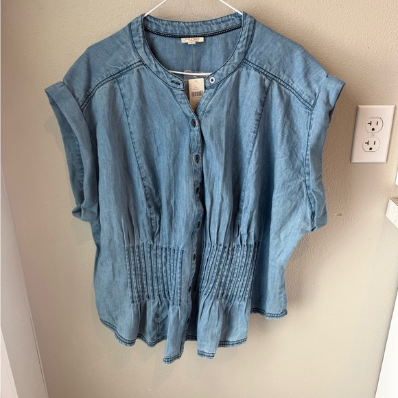 Pilcro Women’s Short Sleeve Pleated Corset Blouse - Picture 4 of 12